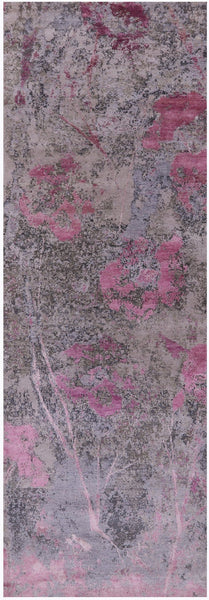 Abstract Contemporary Hand Knotted Wool & Silk Runner Rug - 3' 11" X 12' 1" - Golden Nile