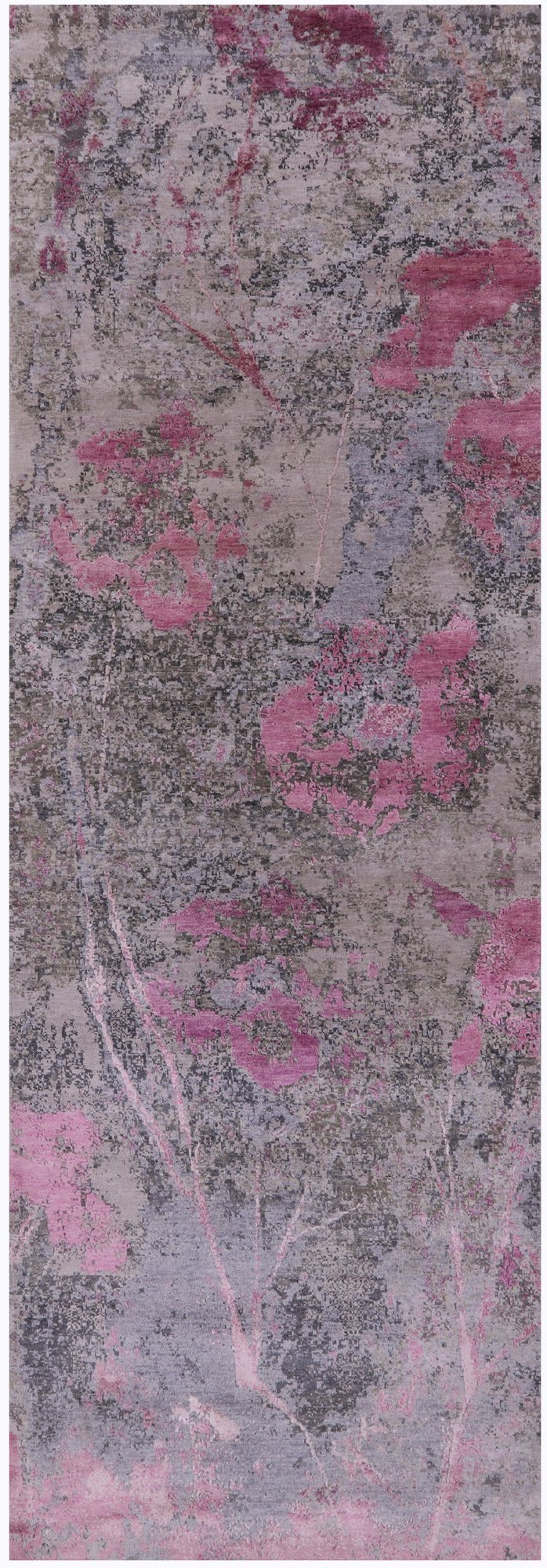 Abstract Contemporary Hand Knotted Wool & Silk Runner Rug - 3' 11" X 12' 1" - Golden Nile