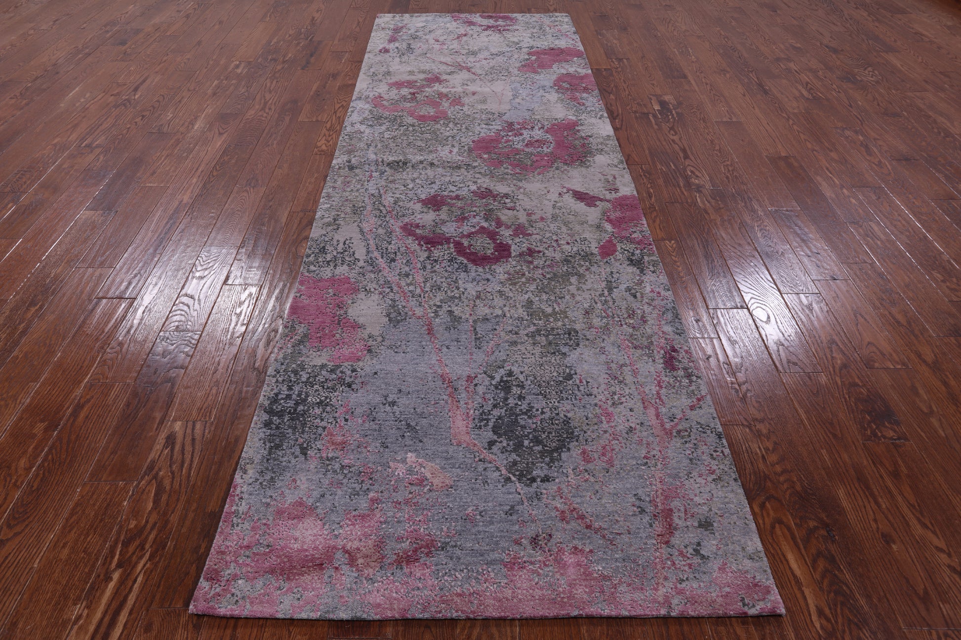 Abstract Contemporary Hand Knotted Wool & Silk Runner Rug - 3' 11" X 12' 1" - Golden Nile