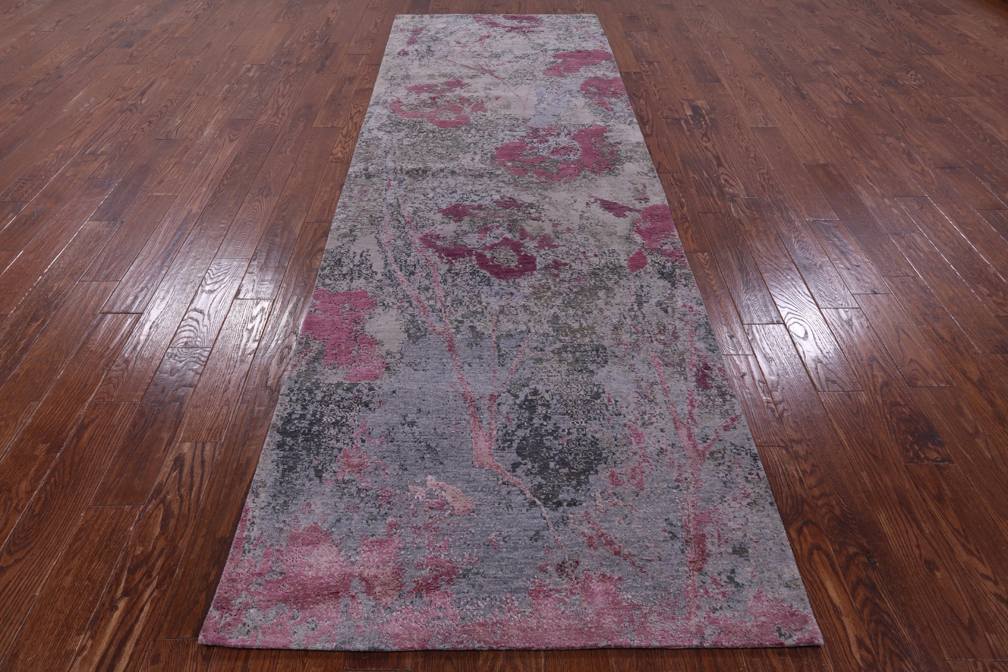 Abstract Contemporary Hand Knotted Wool & Silk Runner Rug - 3' 11" X 12' 1" - Golden Nile