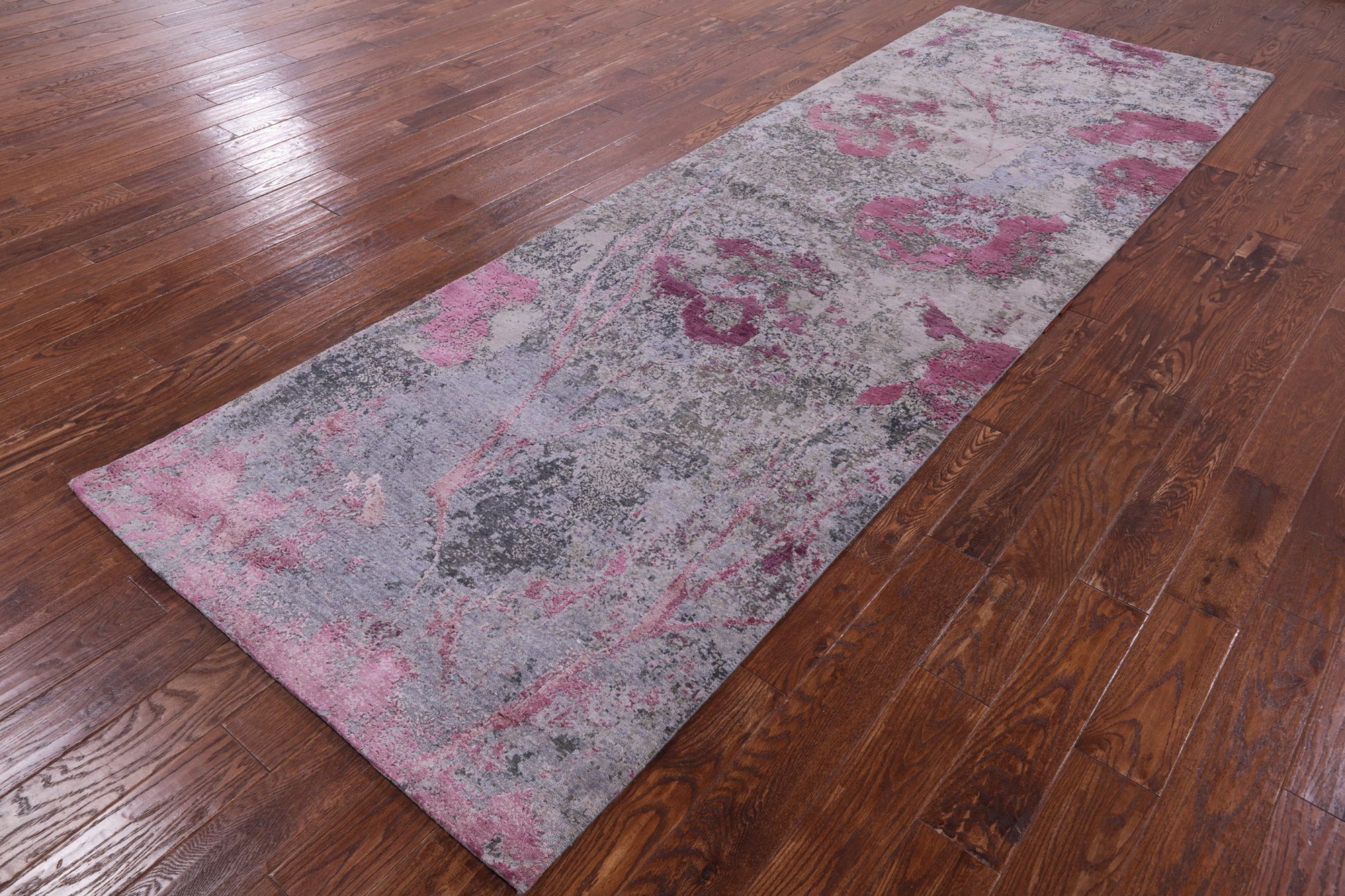 Abstract Contemporary Hand Knotted Wool & Silk Runner Rug - 3' 11" X 12' 1" - Golden Nile