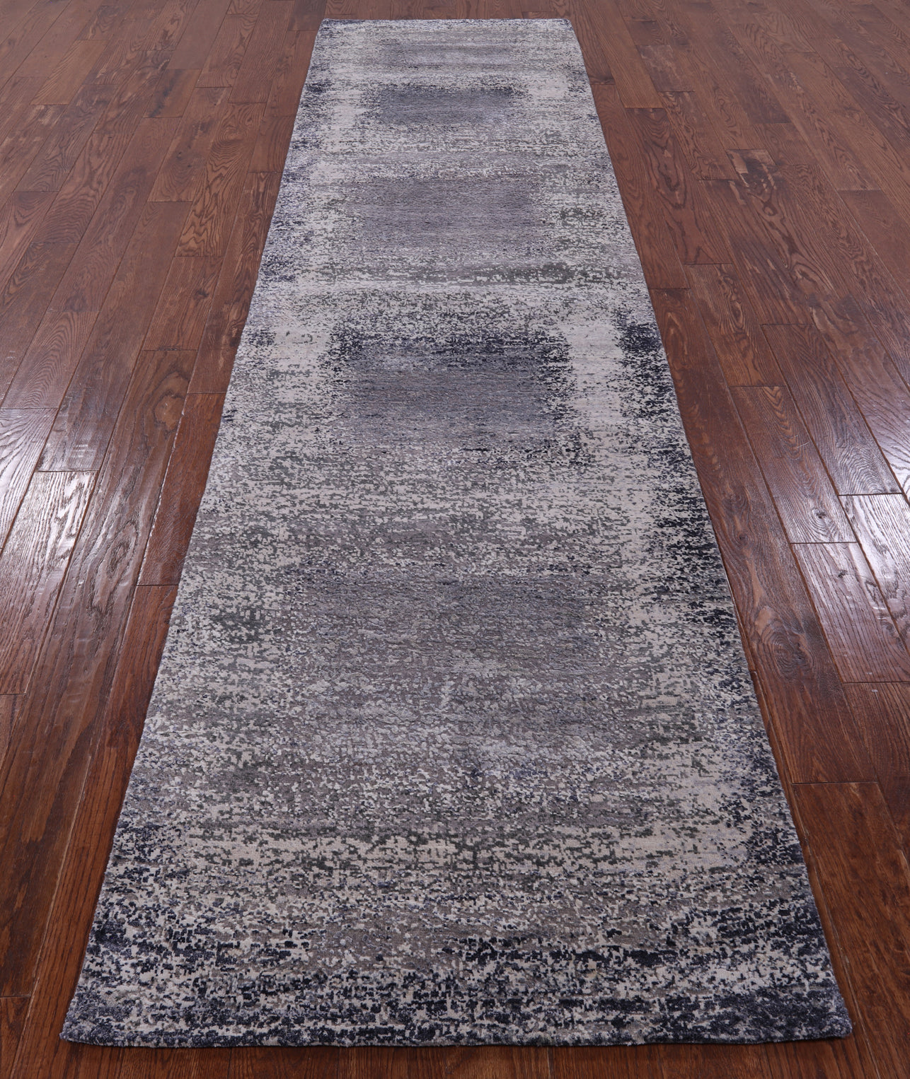 Abstract Contemporary Handmade Wool & Silk Runner Rug - 3' 1" X 12' 5" - Golden Nile