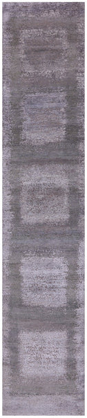 Abstract Contemporary Handmade Wool & Silk Runner Rug - 2' 4" X 12' 1" - Golden Nile