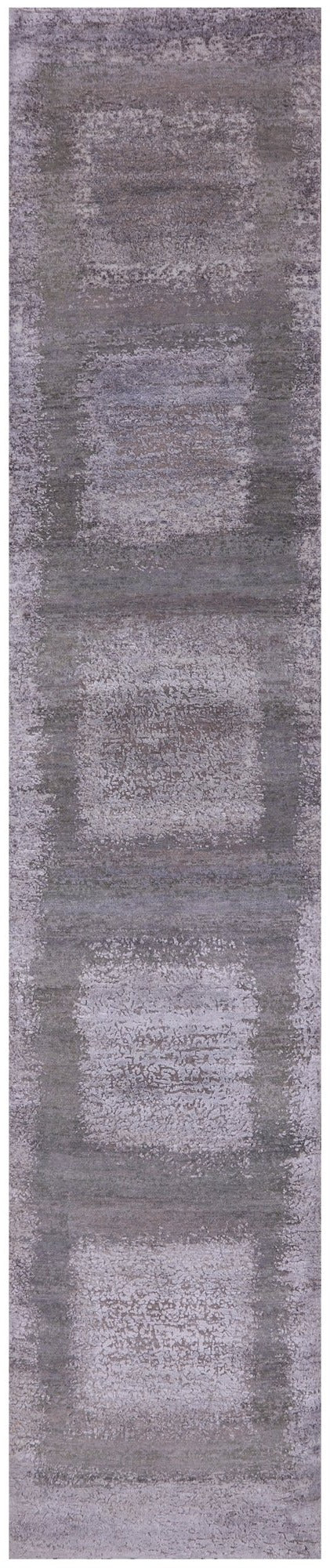 Abstract Contemporary Handmade Wool & Silk Runner Rug - 2' 4" X 12' 1" - Golden Nile