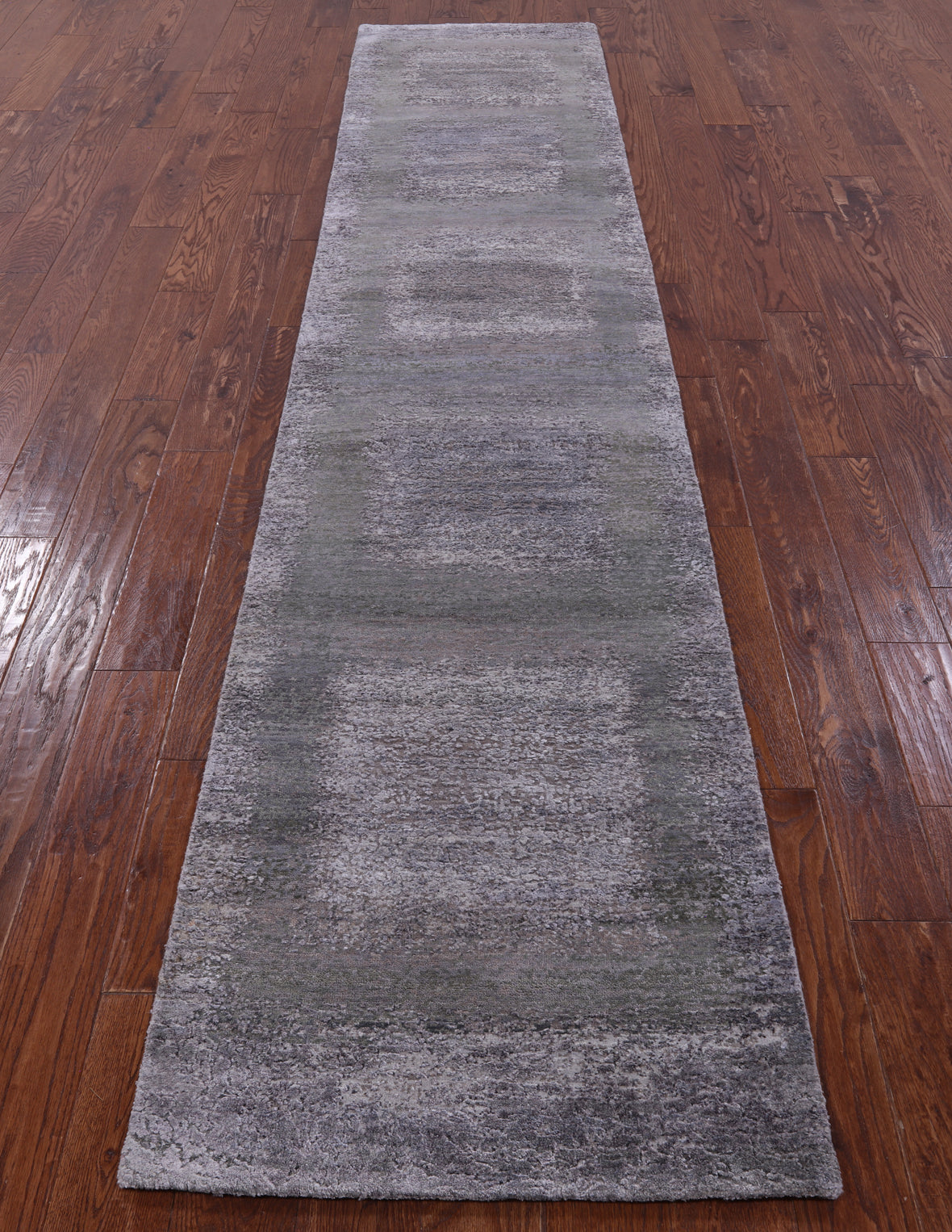 Abstract Contemporary Handmade Wool & Silk Runner Rug - 2' 4" X 12' 1" - Golden Nile