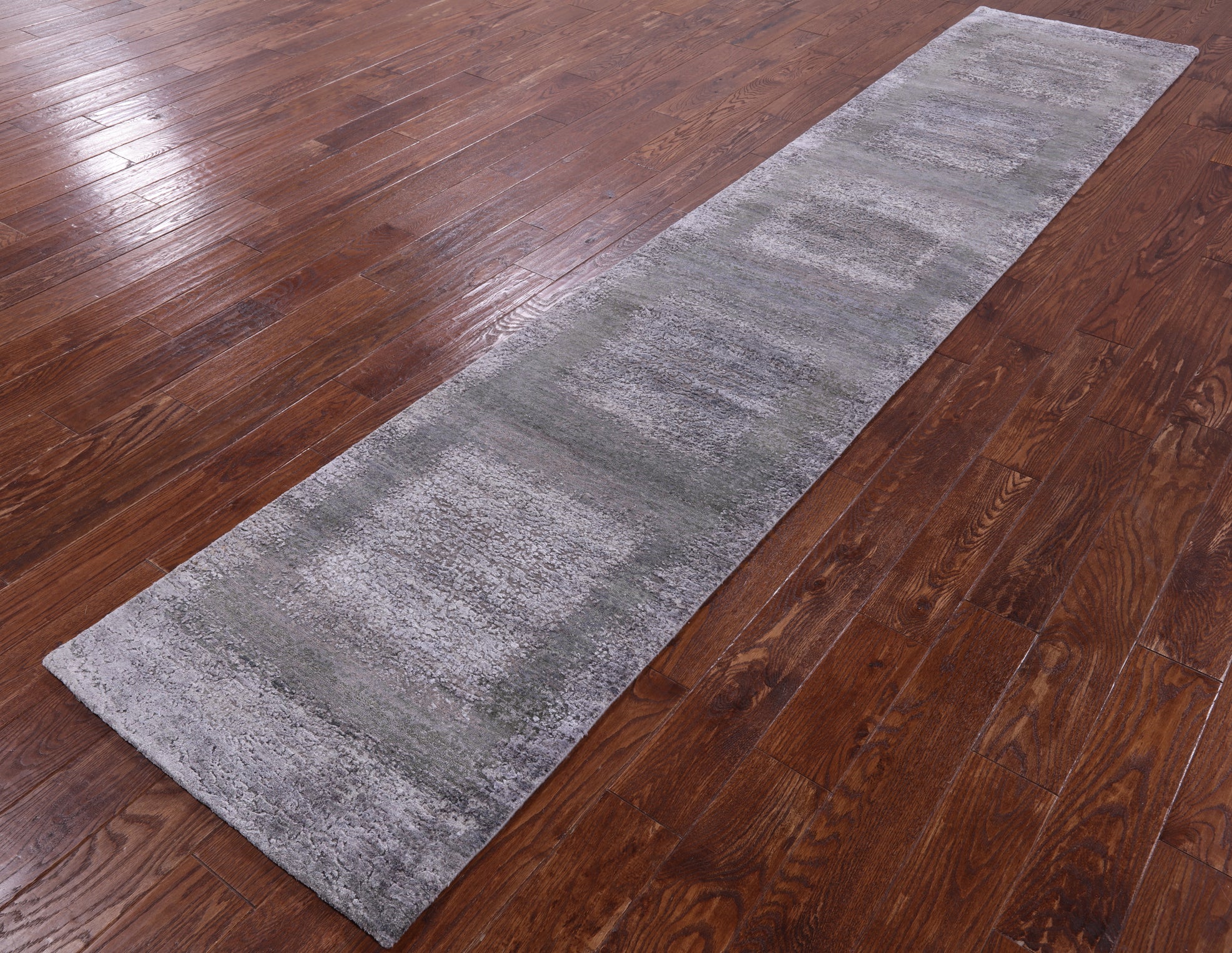 Abstract Contemporary Handmade Wool & Silk Runner Rug - 2' 4" X 12' 1" - Golden Nile