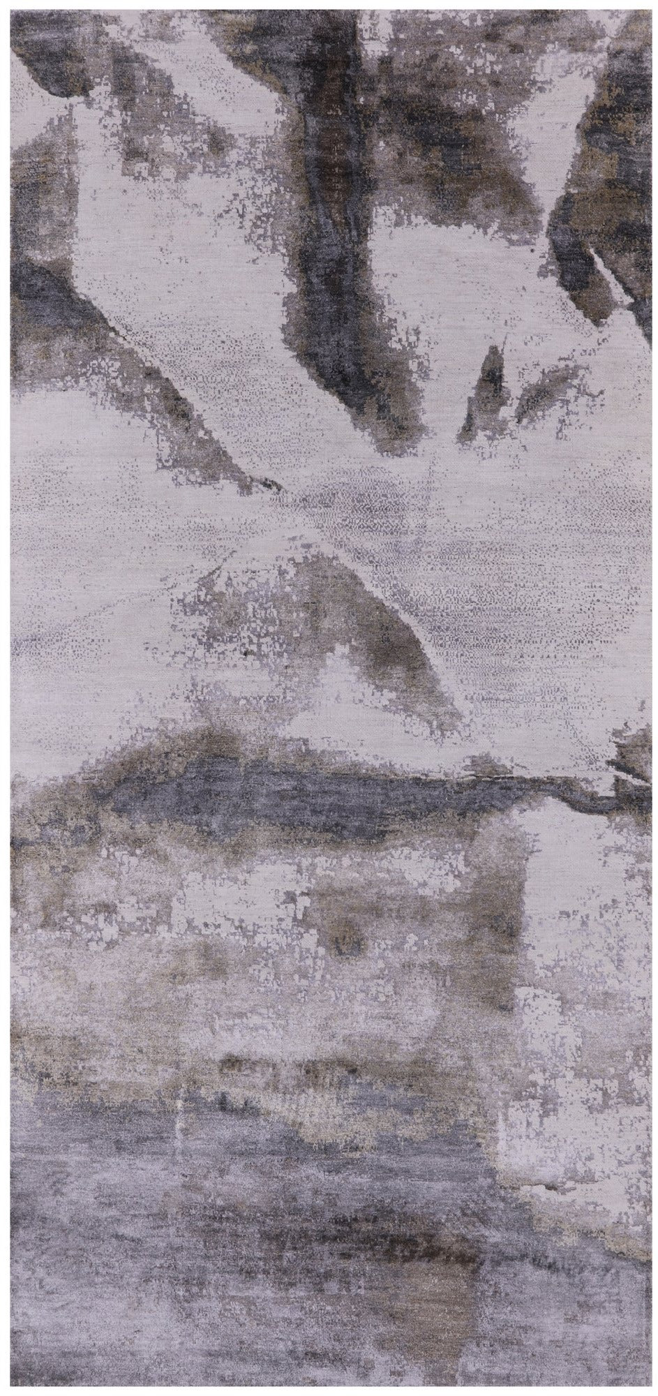 Abstract Modern Hand Knotted Wool & Silk Rug - 3' 7" X 7' 7" - Golden Nile