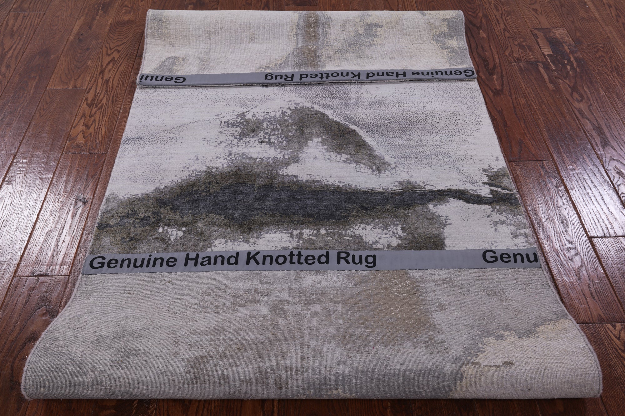Abstract Modern Hand Knotted Wool & Silk Rug - 3' 7" X 7' 7" - Golden Nile