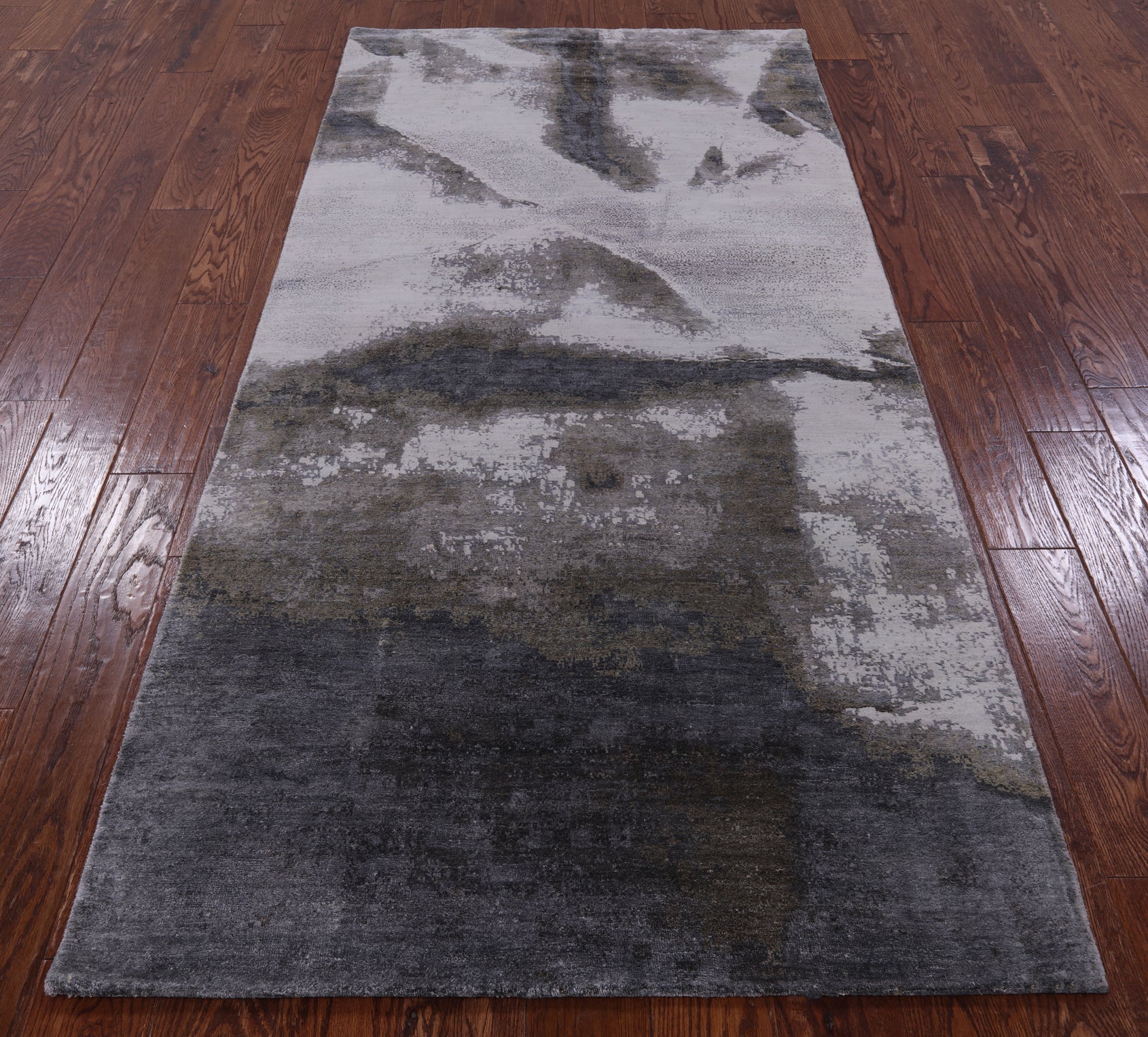Abstract Modern Hand Knotted Wool & Silk Rug - 3' 7" X 7' 7" - Golden Nile