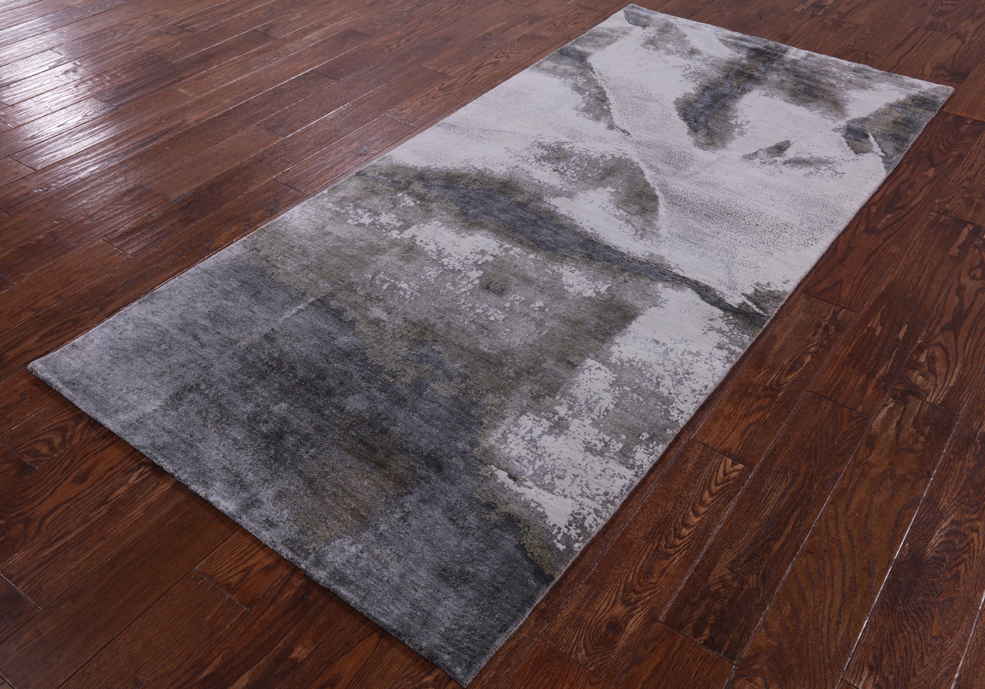 Abstract Modern Hand Knotted Wool & Silk Rug - 3' 7" X 7' 7" - Golden Nile