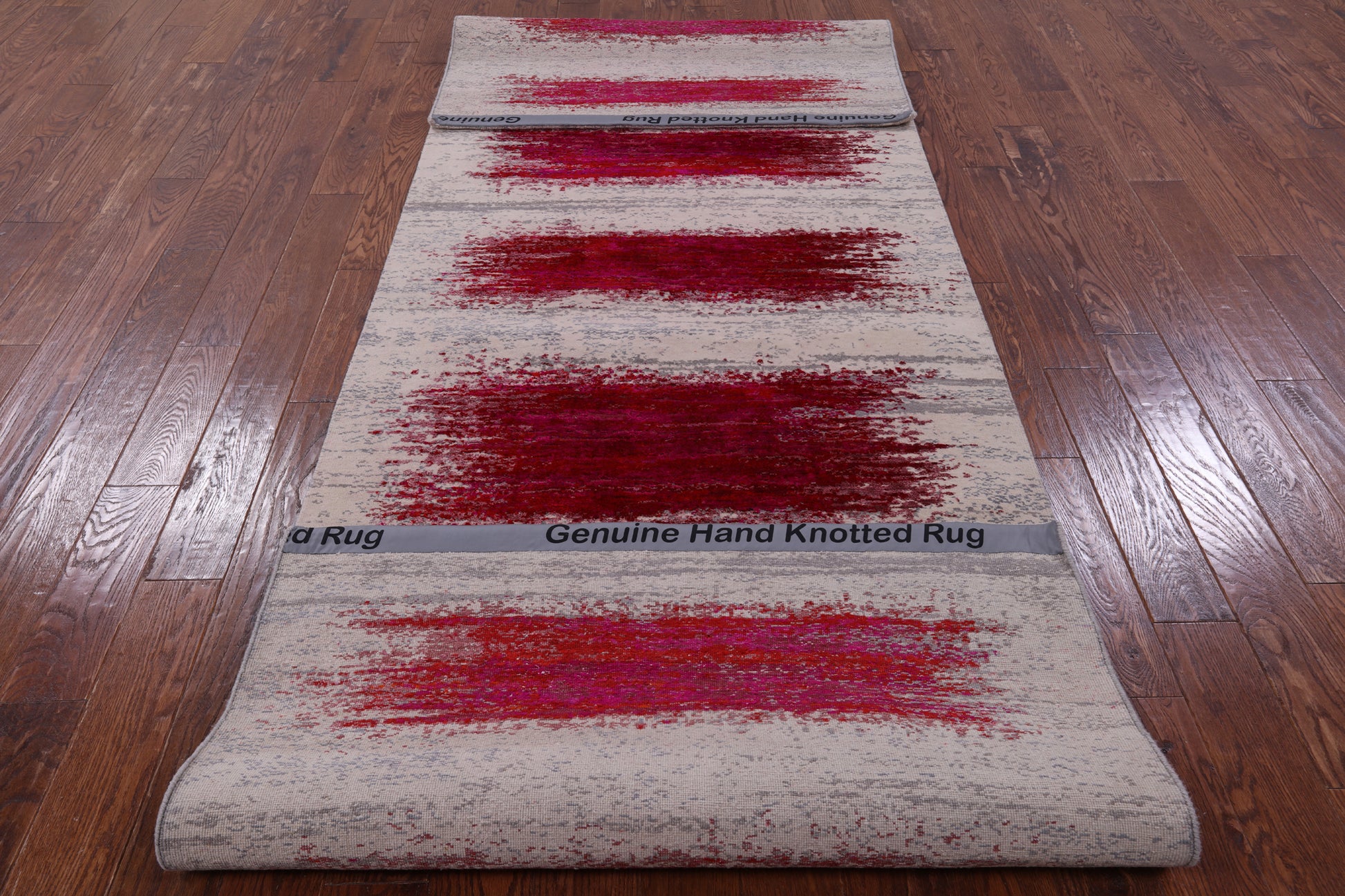 Abstract Contemporary Hand Knotted Wool & Silk Runner Rug - 4' 0" X 12' 5" - Golden Nile