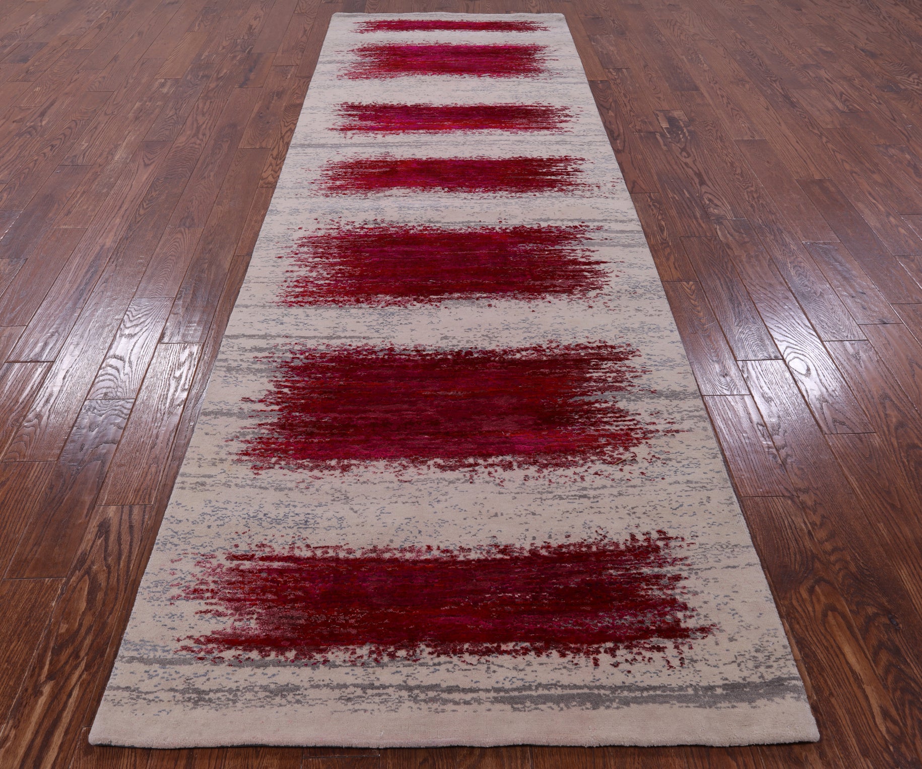 Abstract Contemporary Hand Knotted Wool & Silk Runner Rug - 4' 0" X 12' 5" - Golden Nile