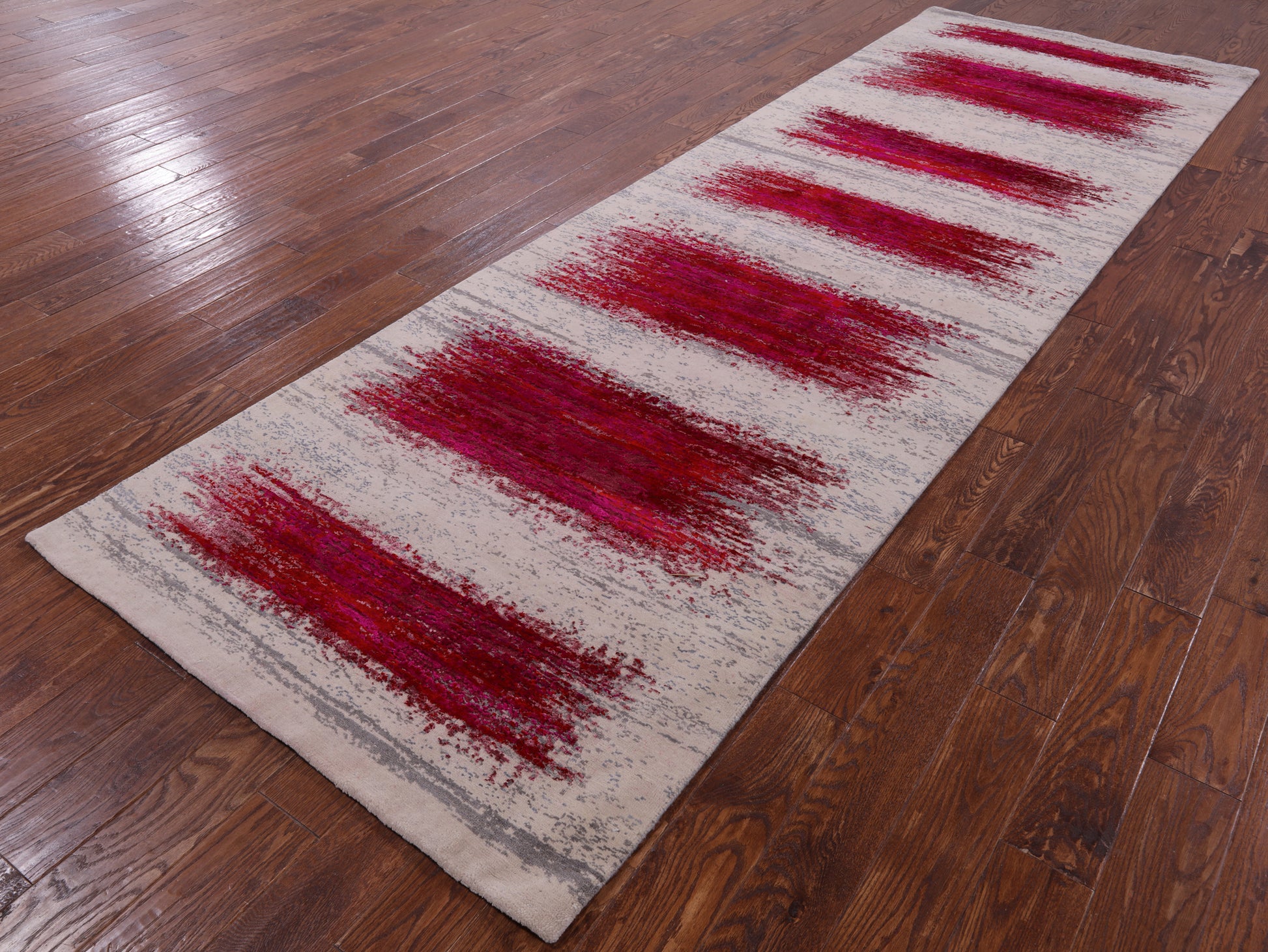 Abstract Contemporary Hand Knotted Wool & Silk Runner Rug - 4' 0" X 12' 5" - Golden Nile