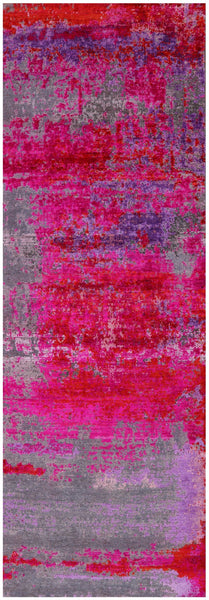 Abstract Modern Hand Knotted Wool & Silk Runner Rug - 4' 0" X 12' 2" - Golden Nile