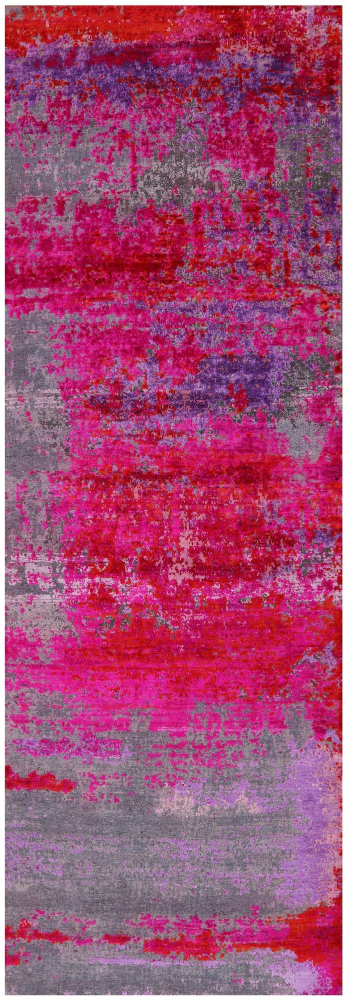 Abstract Modern Hand Knotted Wool & Silk Runner Rug - 4' 0" X 12' 2" - Golden Nile