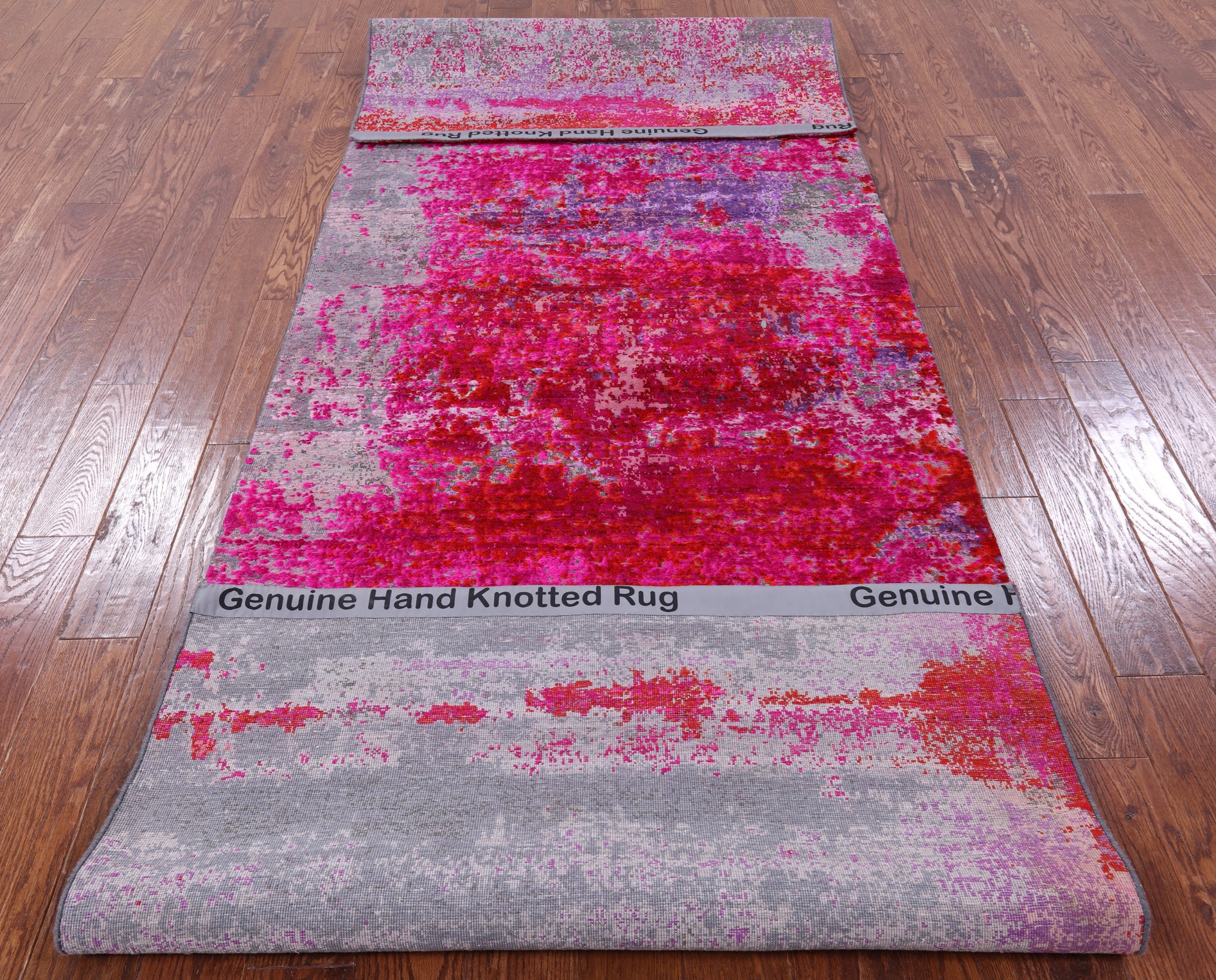Abstract Modern Hand Knotted Wool & Silk Runner Rug - 4' 0" X 12' 2" - Golden Nile