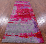 Abstract Modern Hand Knotted Wool & Silk Runner Rug - 4' 0" X 12' 2" - Golden Nile