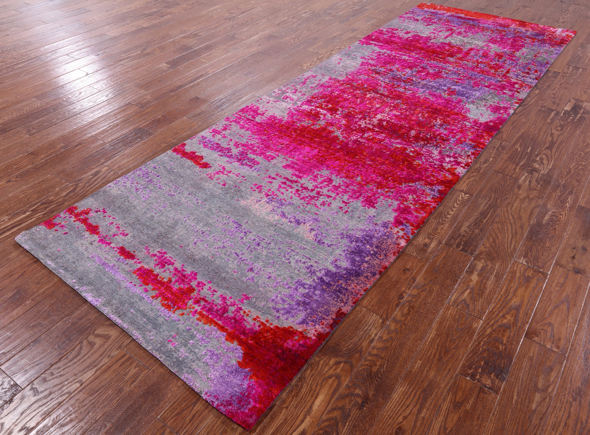 Abstract Modern Hand Knotted Wool & Silk Runner Rug - 4' 0" X 12' 2" - Golden Nile