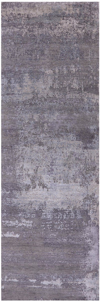 Abstract Modern Hand Knotted Wool & Silk Runner Rug - 3' 11" X 12' 0" - Golden Nile