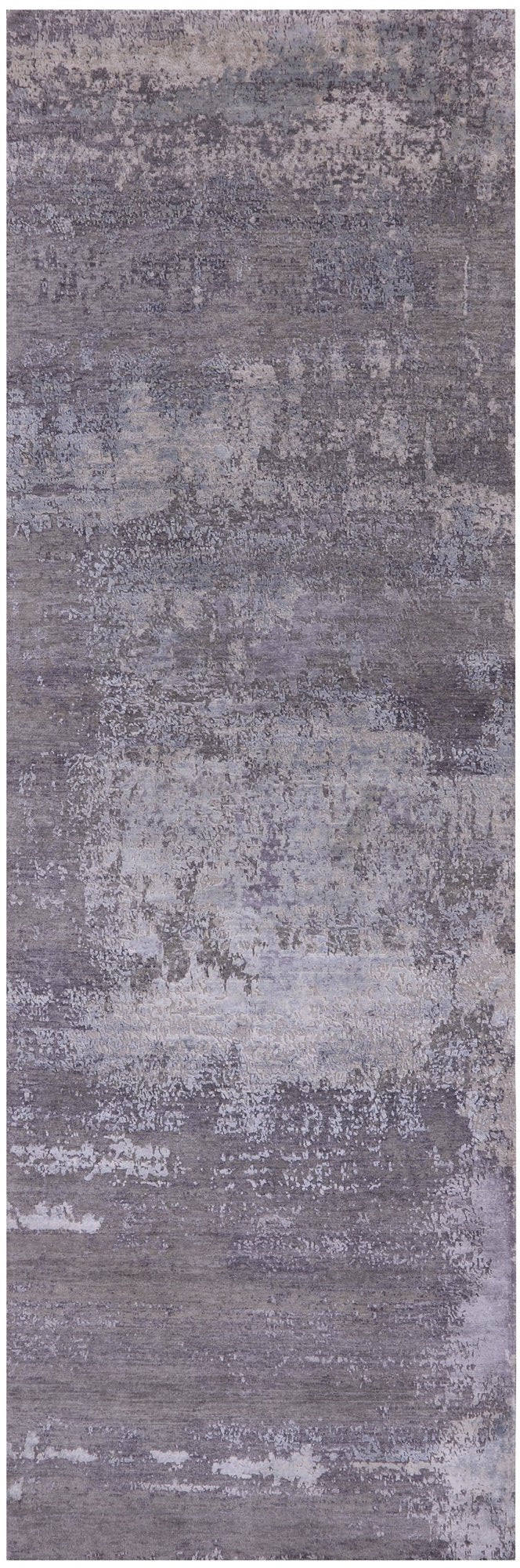 Abstract Modern Hand Knotted Wool & Silk Runner Rug - 3' 11" X 12' 0" - Golden Nile