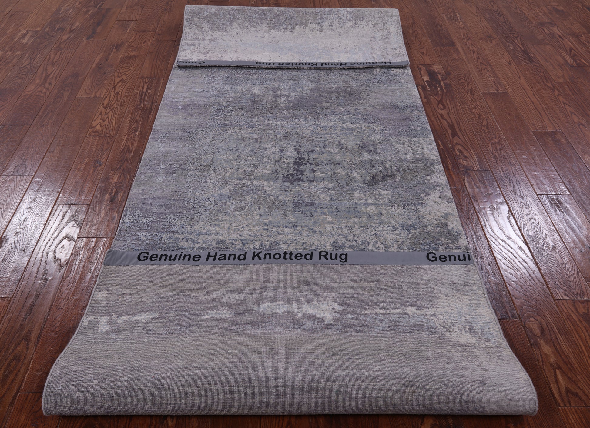 Abstract Modern Hand Knotted Wool & Silk Runner Rug - 3' 11" X 12' 0" - Golden Nile