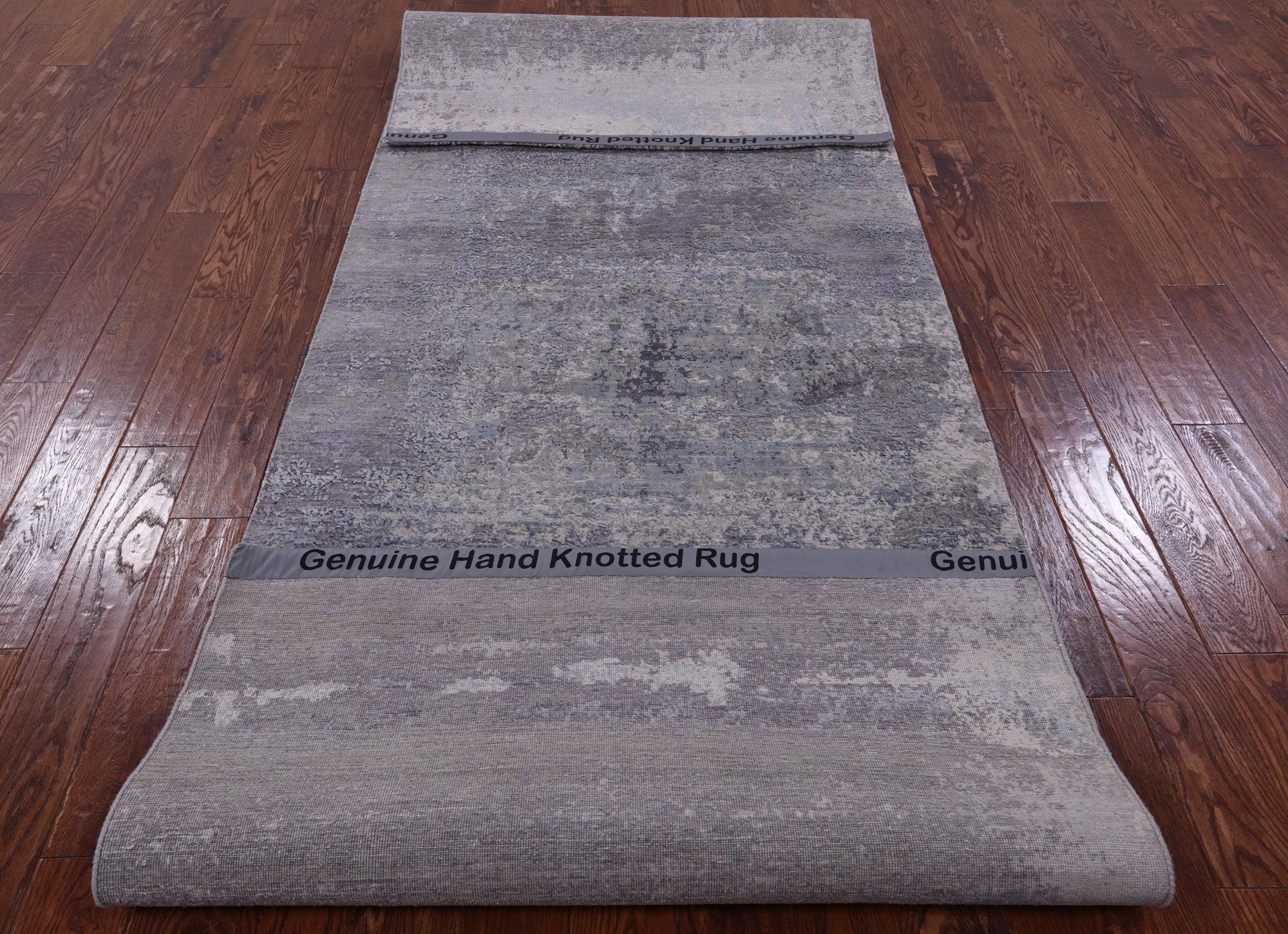 Abstract Modern Hand Knotted Wool & Silk Runner Rug - 3' 11" X 12' 0" - Golden Nile