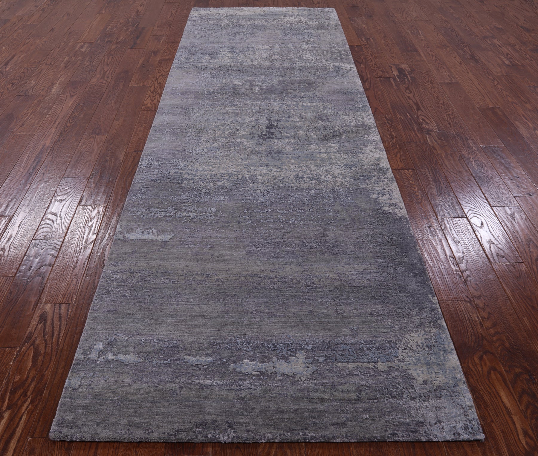Abstract Modern Hand Knotted Wool & Silk Runner Rug - 3' 11" X 12' 0" - Golden Nile