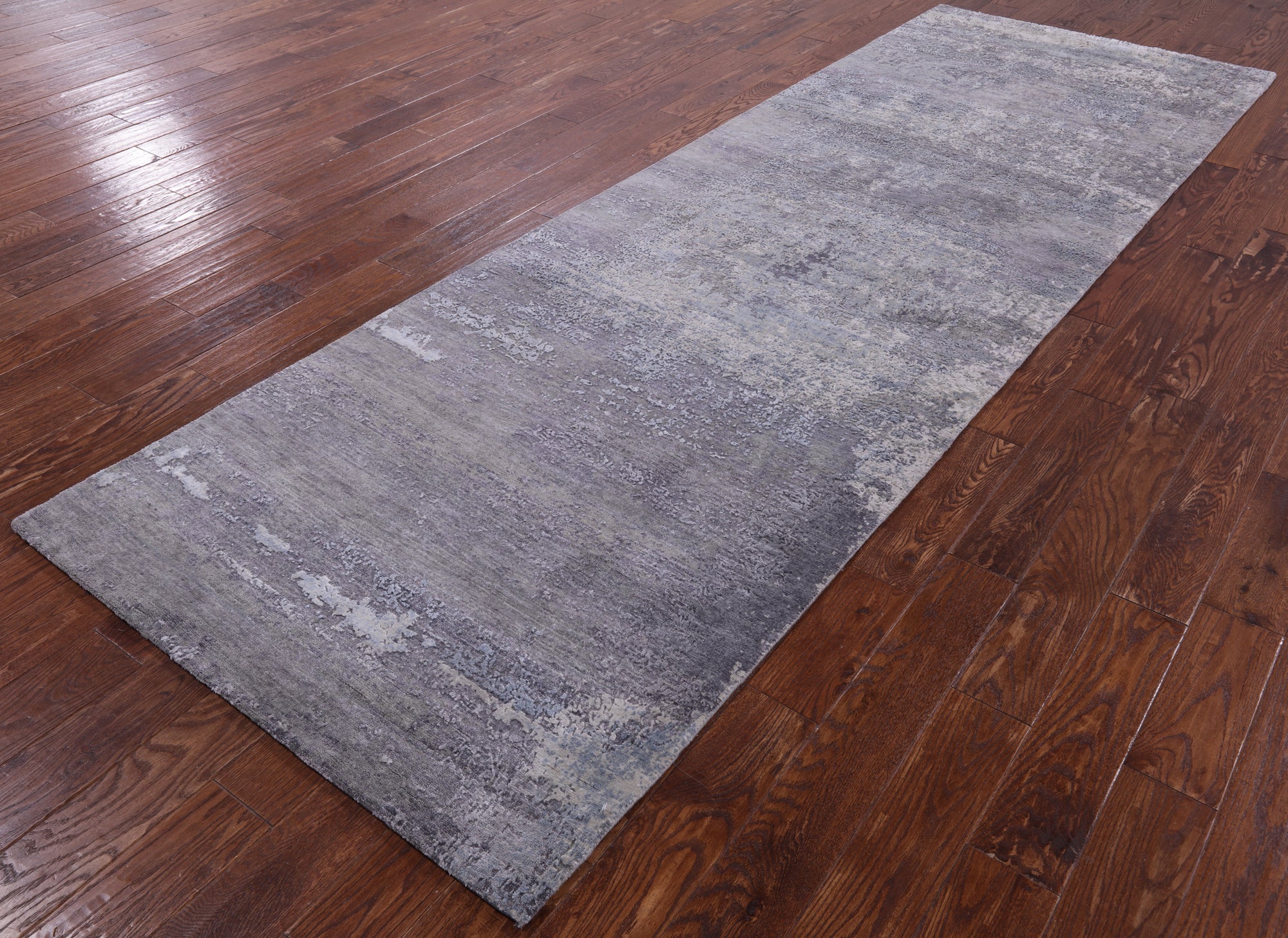 Abstract Modern Hand Knotted Wool & Silk Runner Rug - 3' 11" X 12' 0" - Golden Nile