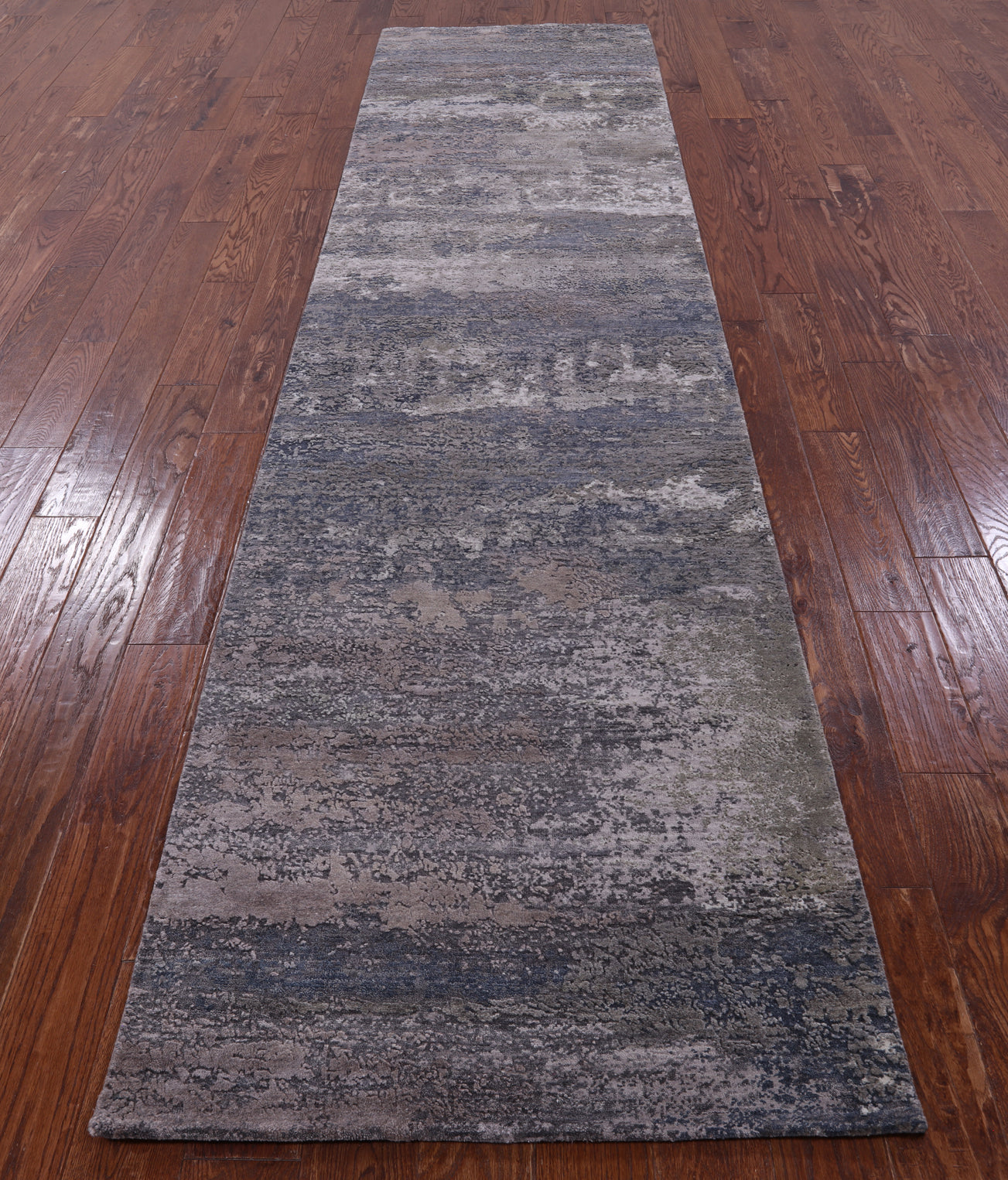 Abstract Contemporary Hand Knotted Wool & Silk Runner Rug - 2' 11" X 12' 1" - Golden Nile