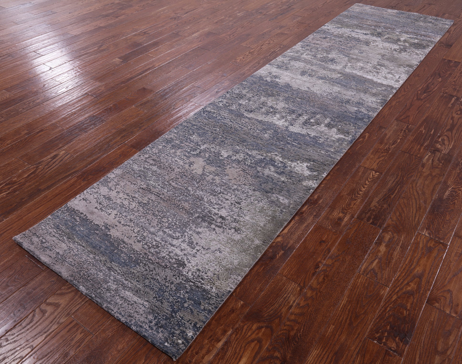 Abstract Contemporary Hand Knotted Wool & Silk Runner Rug - 2' 11" X 12' 1" - Golden Nile
