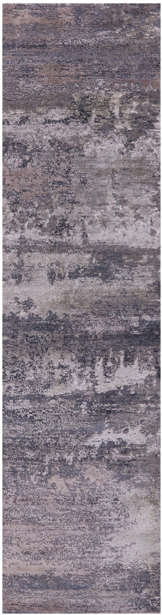 Abstract Contemporary Hand Knotted Wool & Silk Runner Rug - 3' 0" X 12' 1" - Golden Nile