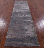 Abstract Contemporary Hand Knotted Wool & Silk Runner Rug - 3' 0" X 12' 1" - Golden Nile