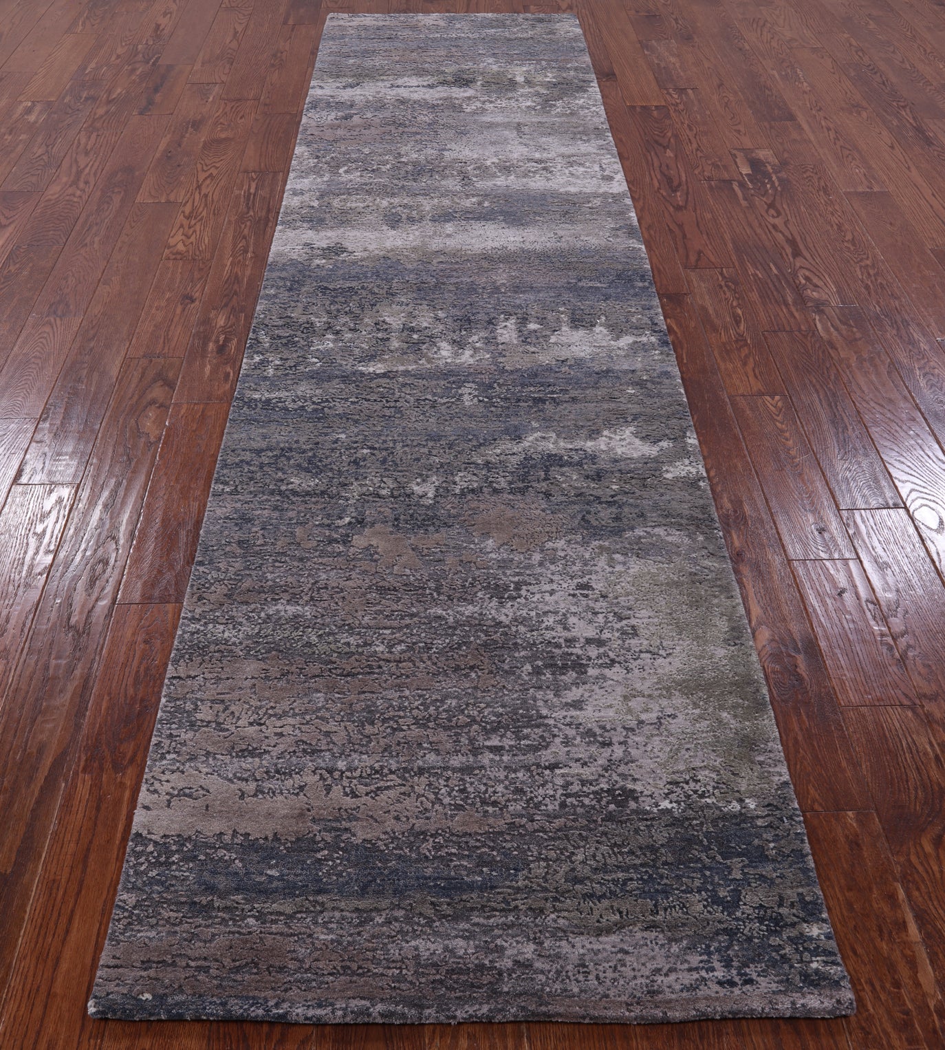 Abstract Contemporary Hand Knotted Wool & Silk Runner Rug - 3' 0" X 12' 1" - Golden Nile