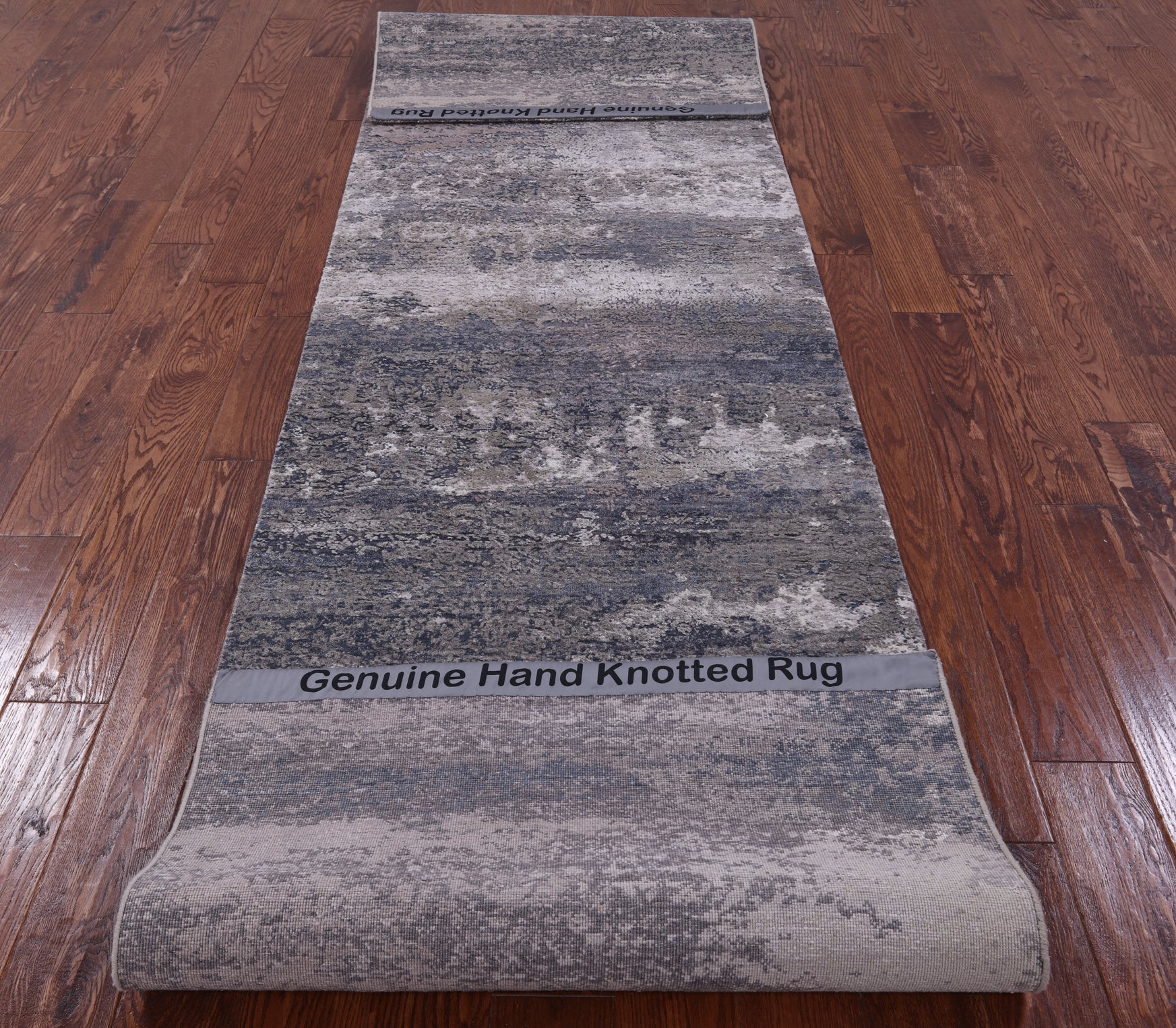 Abstract Contemporary Hand Knotted Wool & Silk Runner Rug - 3' 0" X 12' 1" - Golden Nile