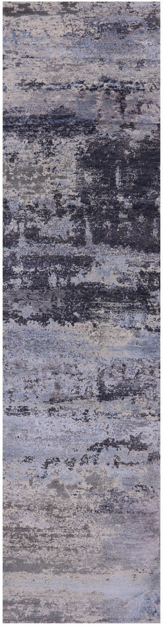 Abstract Contemporary Hand Knotted Wool & Silk Runner Rug - 3' 0" X 12' 3" - Golden Nile