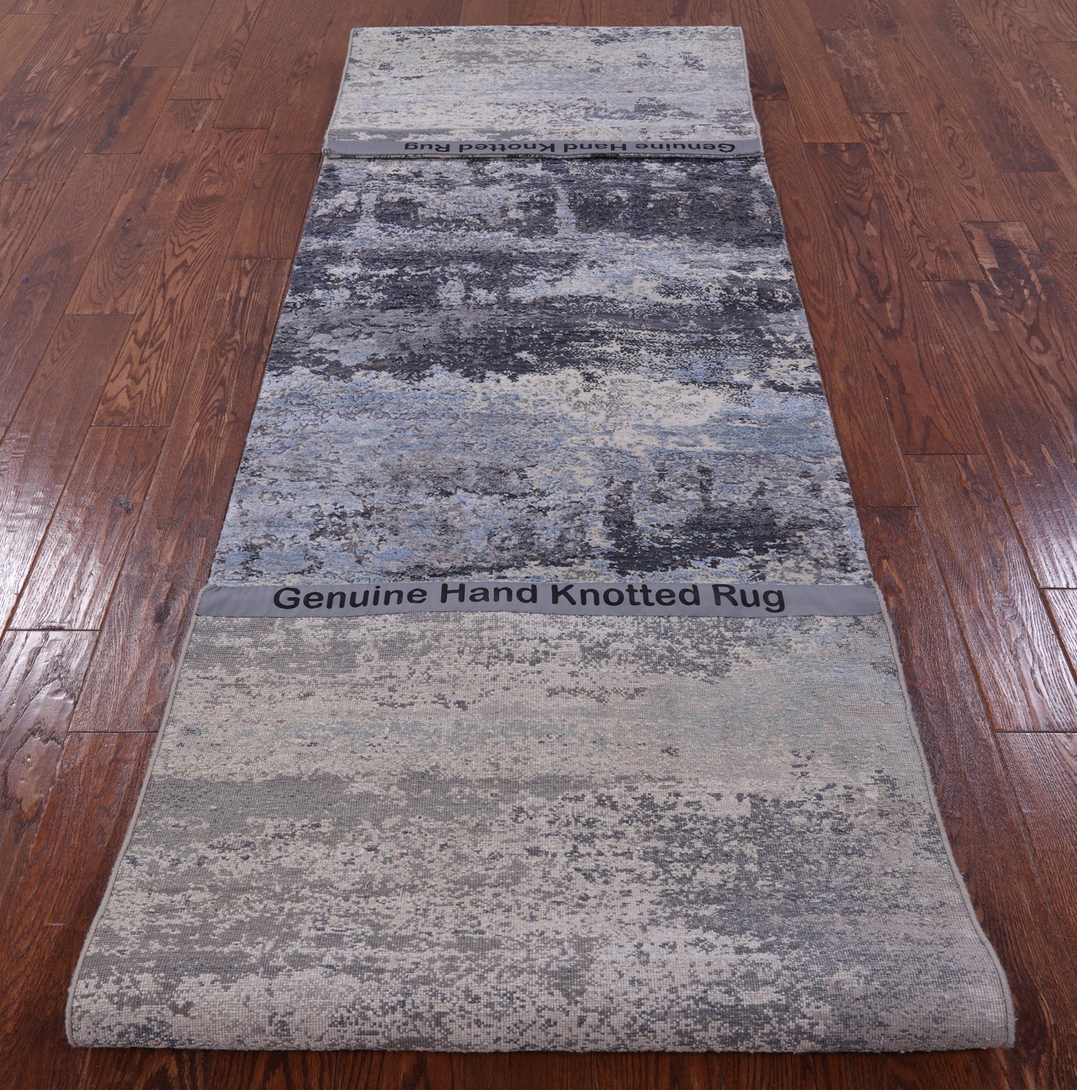 Abstract Contemporary Hand Knotted Wool & Silk Runner Rug - 3' 0" X 12' 3" - Golden Nile