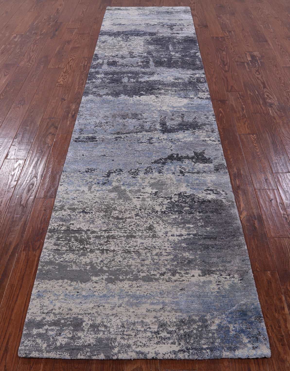 Abstract Contemporary Hand Knotted Wool & Silk Runner Rug - 3' 0" X 12' 3" - Golden Nile