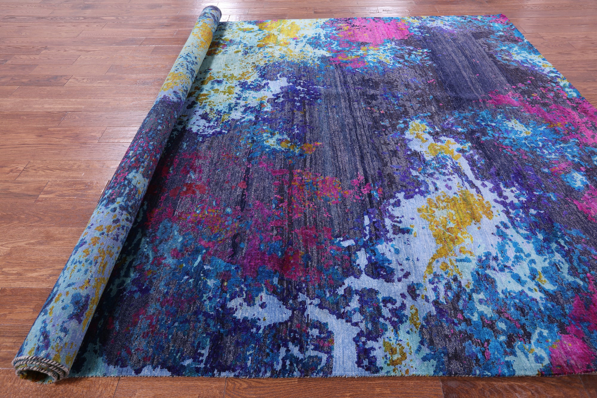 Abstract Contemporary Hand Knotted Wool & Silk Rug - 8' 0" X 10' 3" - Golden Nile