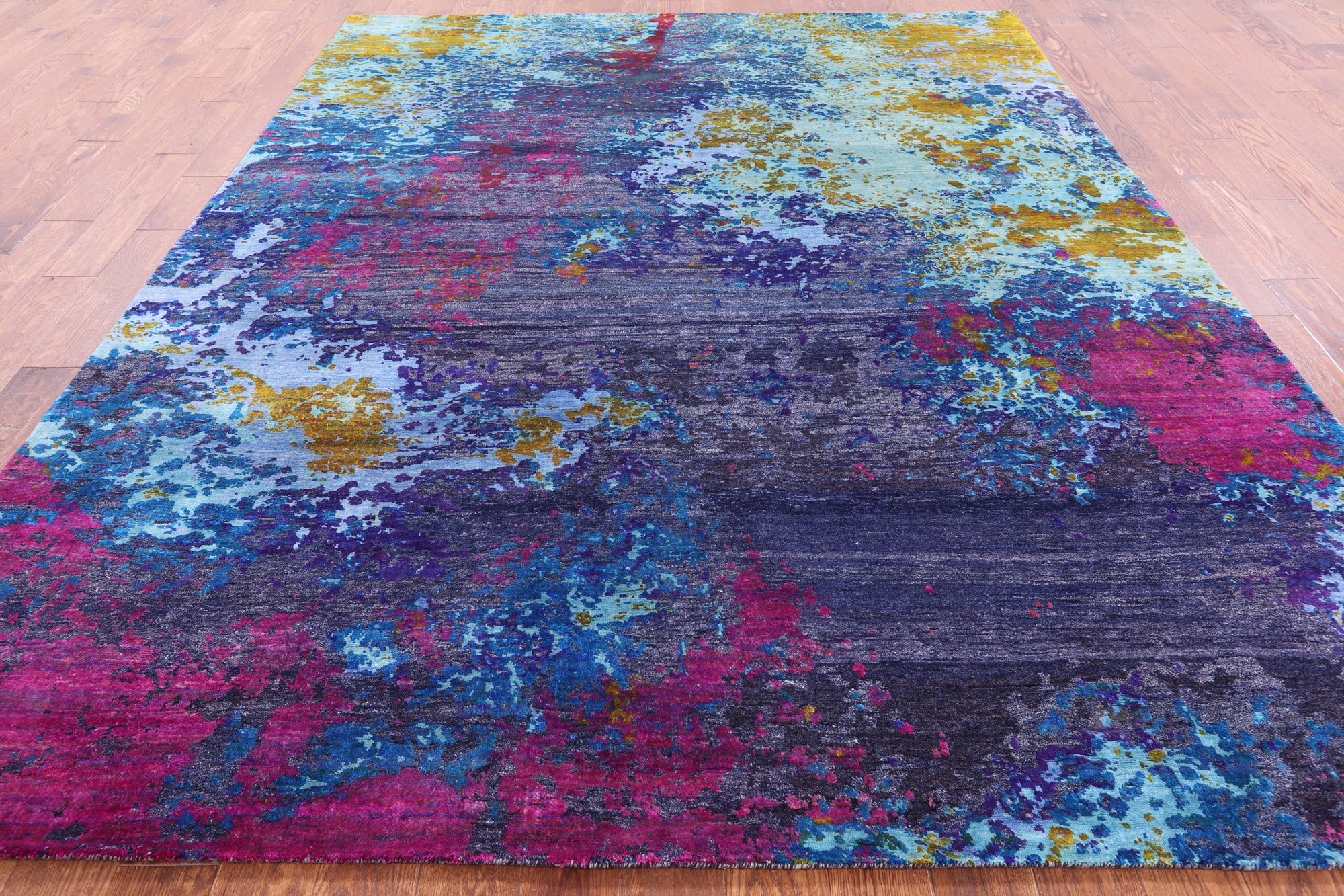 Abstract Contemporary Hand Knotted Wool & Silk Rug - 8' 0" X 10' 3" - Golden Nile