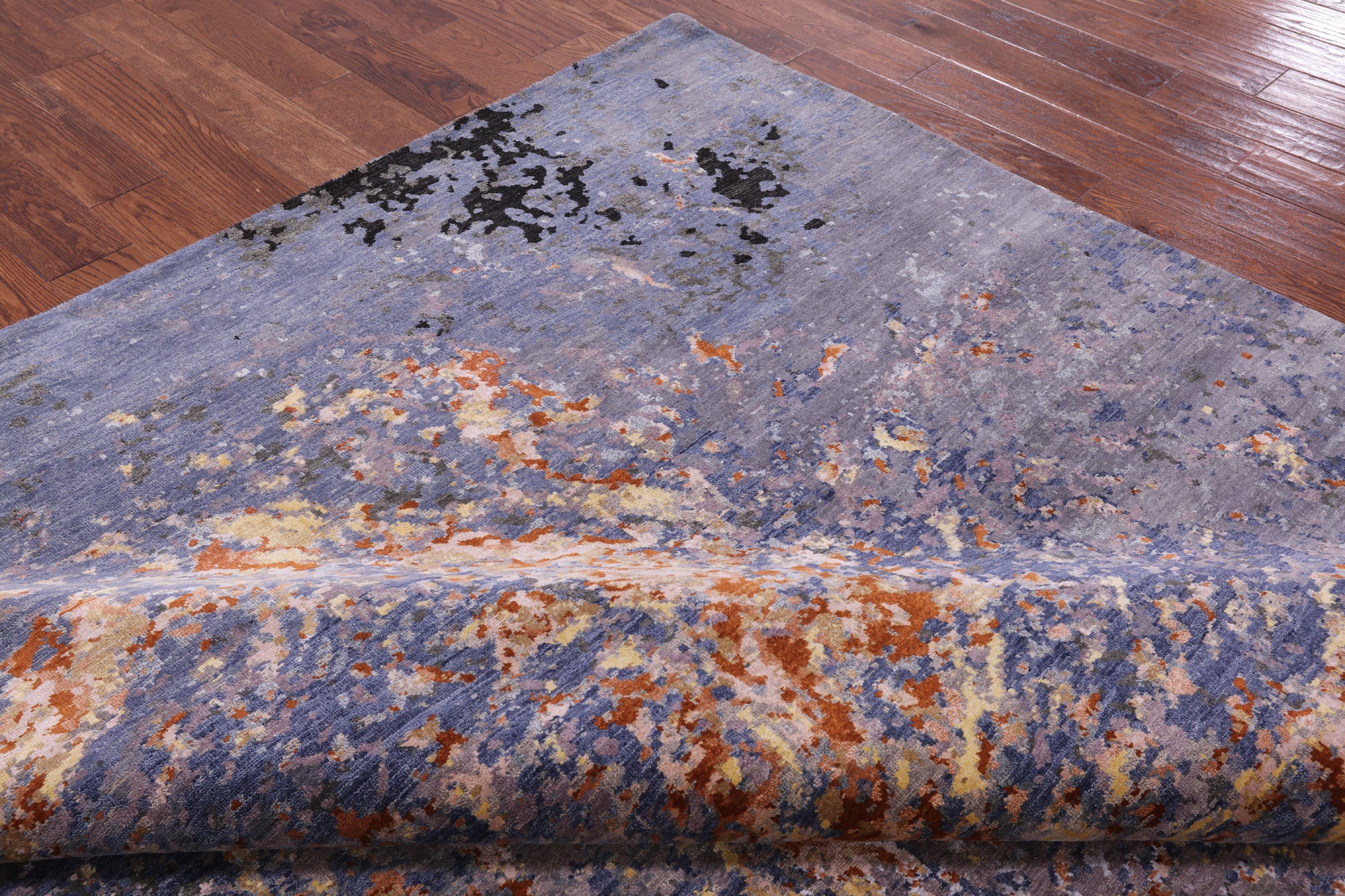 Abstract Contemporary Hand Knotted Wool & Silk Rug - 8' 3" X 10' 2" - Golden Nile