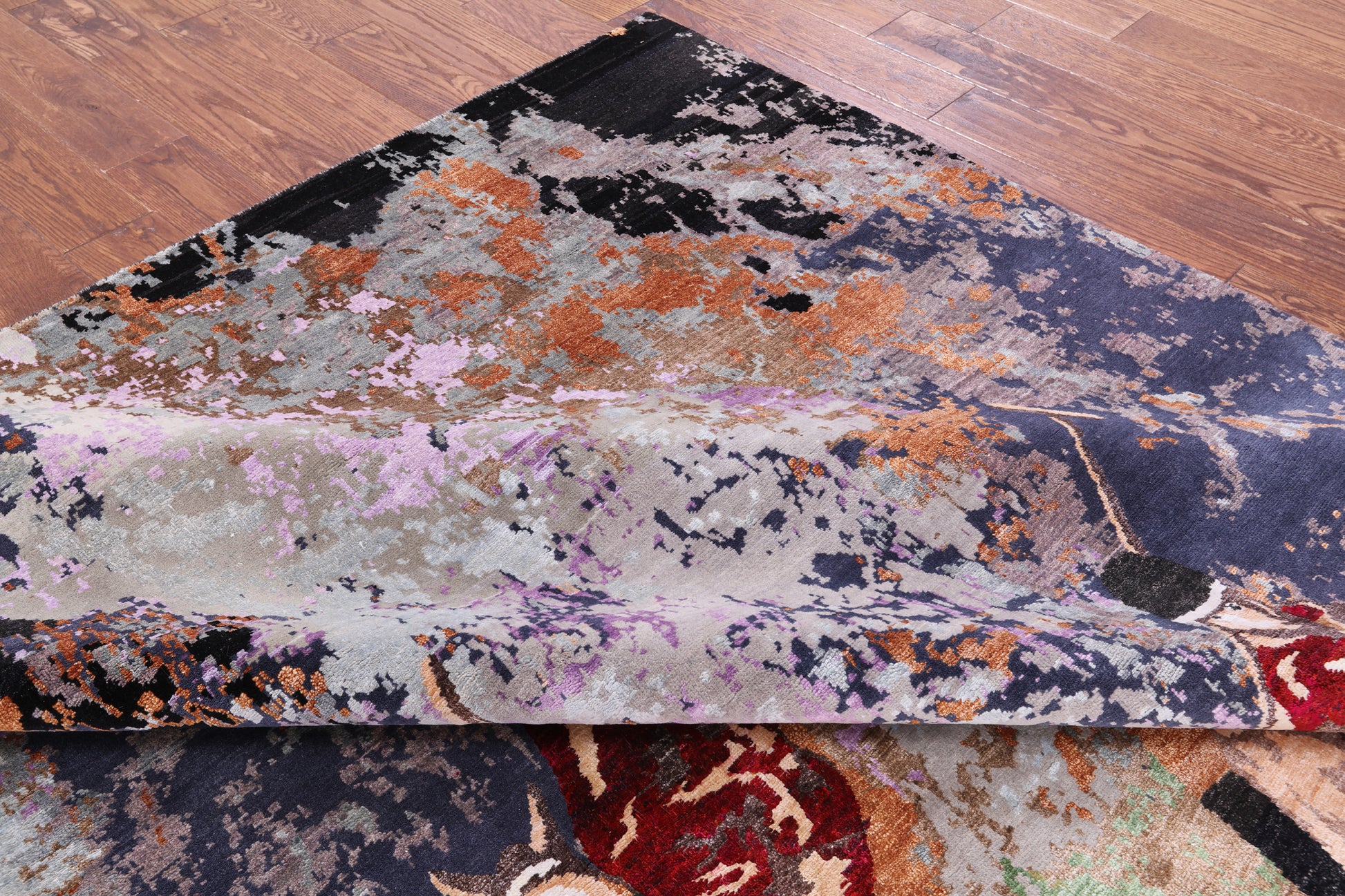 Horse Polo Contemporary Hand Knotted Wool & Silk Rug - 8' 0" X 10' 2" - Golden Nile