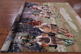 Horse Polo Contemporary Hand Knotted Wool & Silk Rug - 8' 0" X 10' 2" - Golden Nile