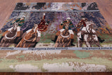 Horse Polo Contemporary Hand Knotted Wool & Silk Rug - 8' 0" X 10' 2" - Golden Nile