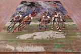Horse Polo Contemporary Hand Knotted Wool & Silk Rug - 8' 0" X 10' 2" - Golden Nile