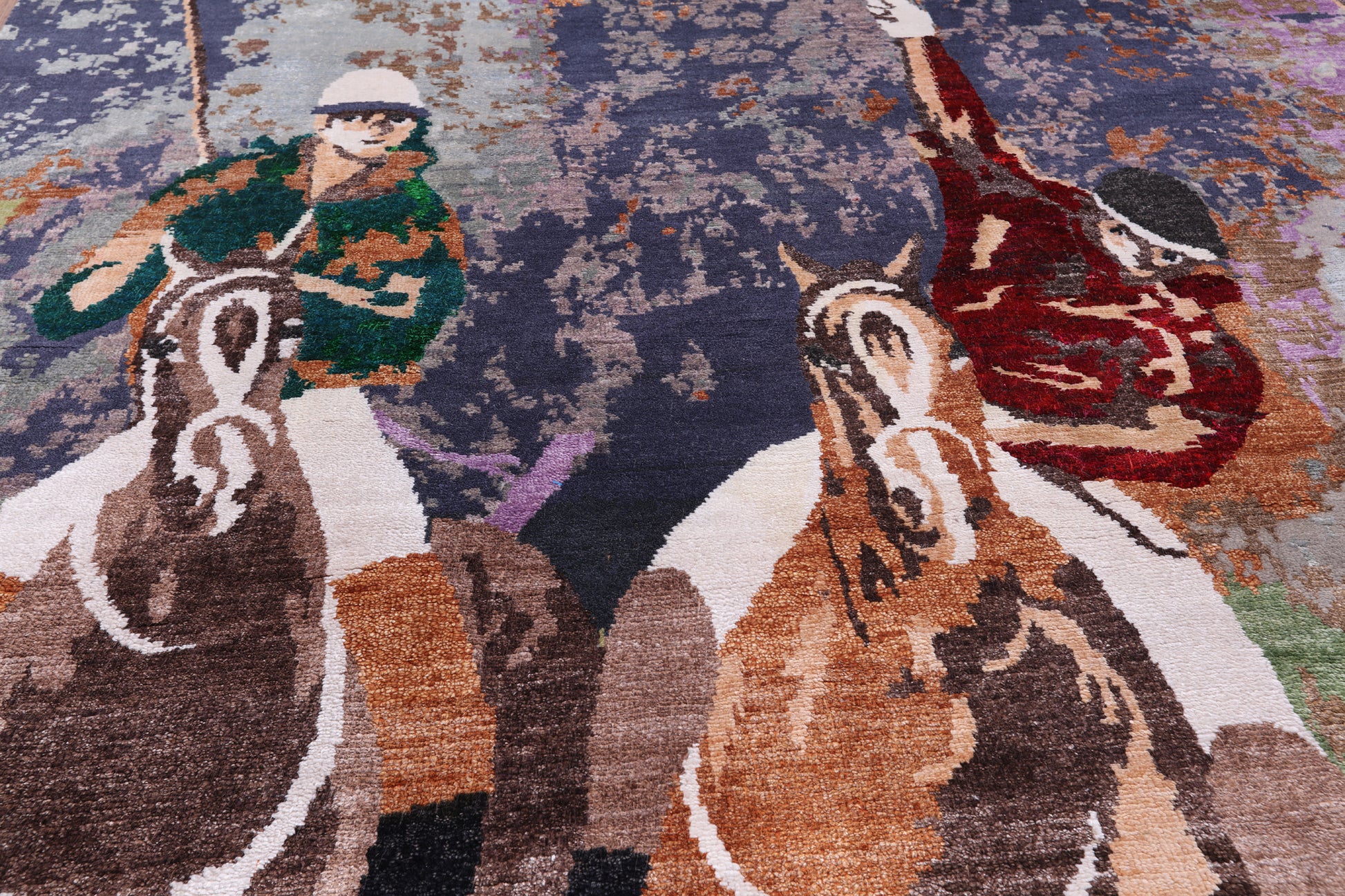 Horse Polo Contemporary Hand Knotted Wool & Silk Rug - 8' 0" X 10' 2" - Golden Nile