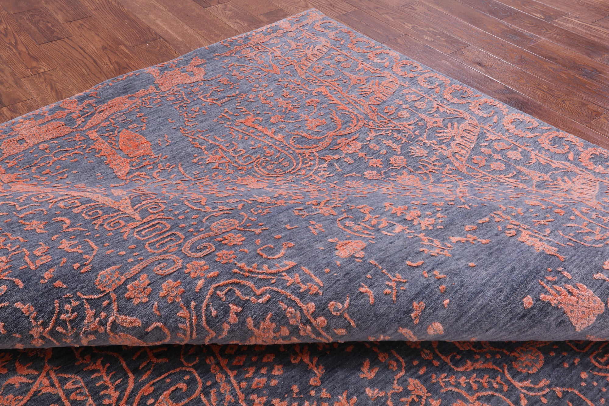 Grey Persian Handmade Wool & Silk Rug - 8' 0" X 10' 1" - Golden Nile