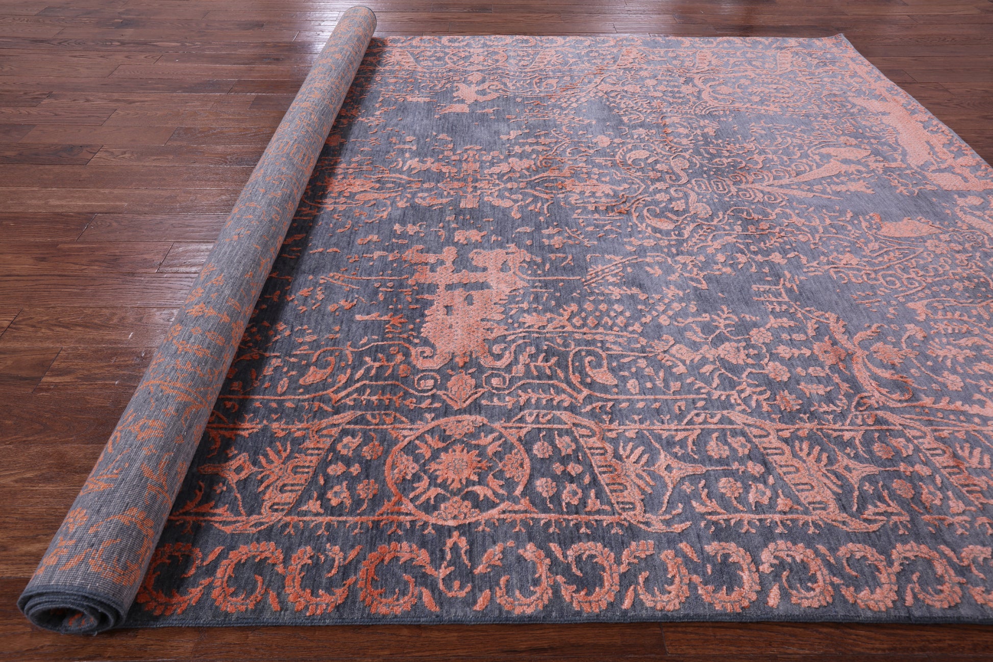 Grey Persian Handmade Wool & Silk Rug - 8' 0" X 10' 1" - Golden Nile