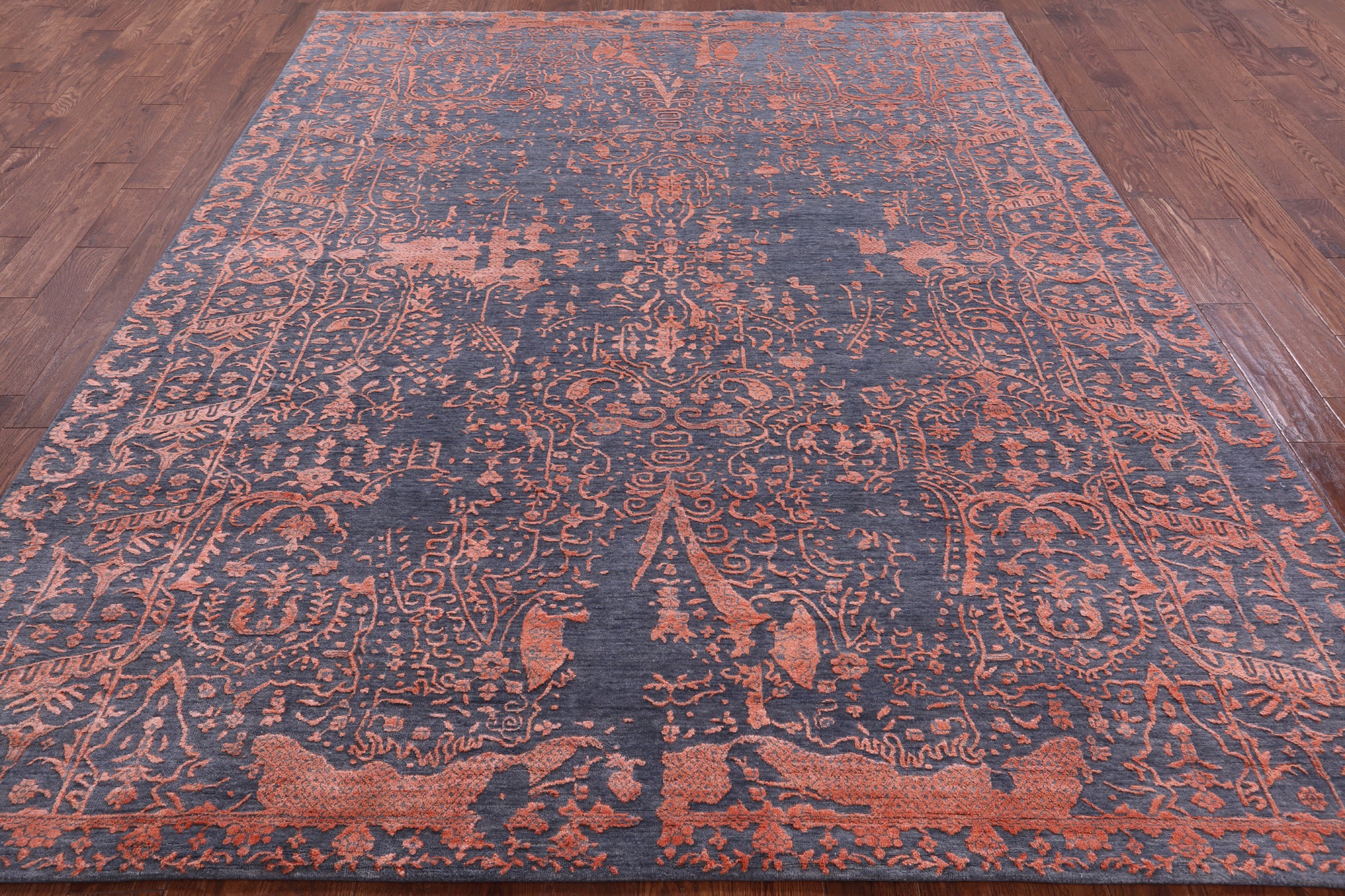 Grey Persian Handmade Wool & Silk Rug - 8' 0" X 10' 1" - Golden Nile