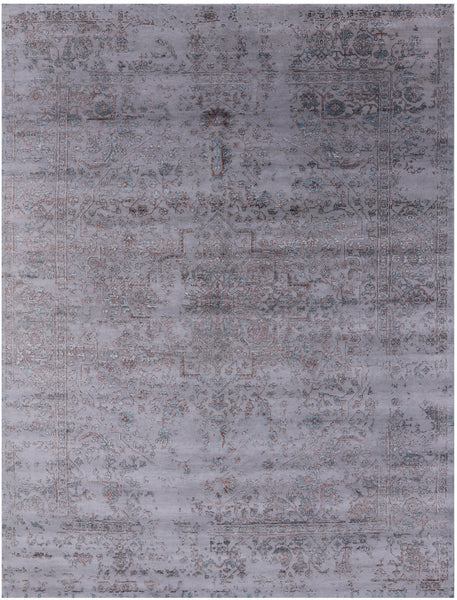 Grey Persian Heriz Serapi Hand Knotted Wool & Silk Rug - 8' 0" X 10' 6" - Golden Nile