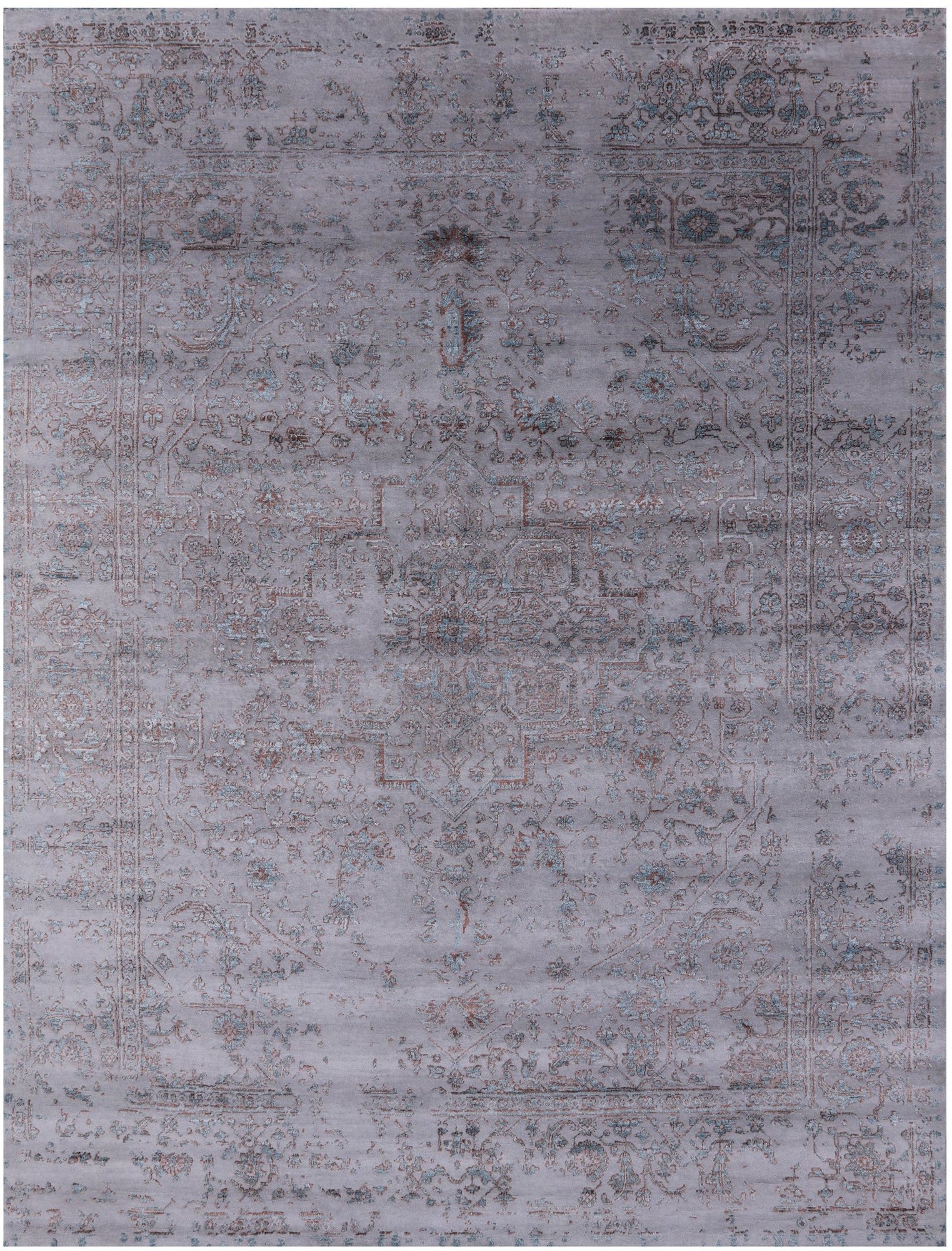 Grey Persian Heriz Serapi Hand Knotted Wool & Silk Rug - 8' 0" X 10' 6" - Golden Nile